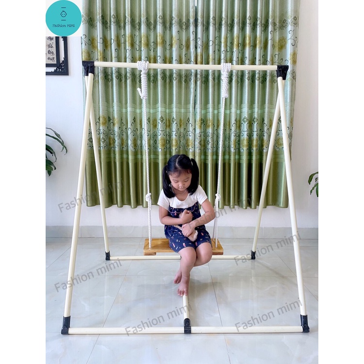 Xích đu cho bé khung sơn tĩnh điện bọc nhựa ,- ghế gỗ tự nhiên nguyên khối