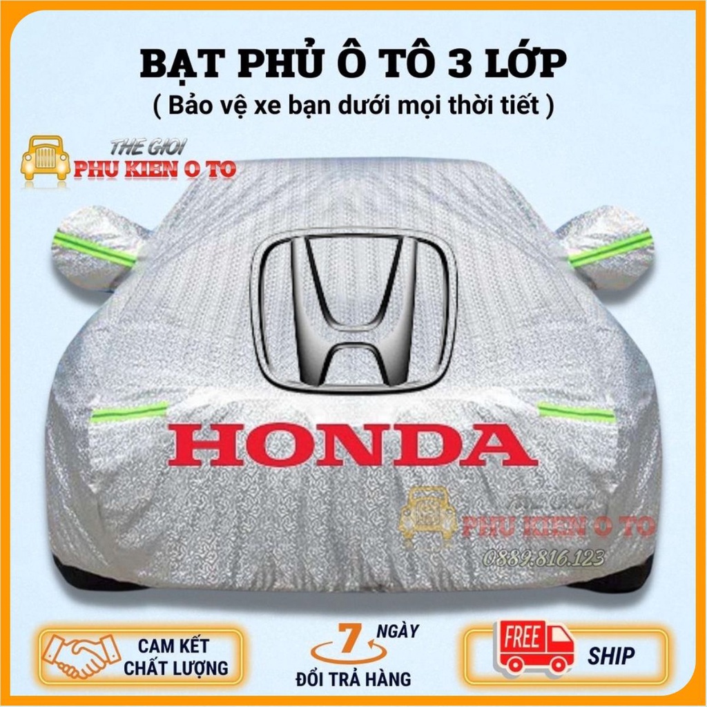 Bạt Phủ Xe Ô Tô Honda CRV, Brio, City, HRV, Accord, Civic, Jazz- Chất Liệu Bạt Tráng Nhôm 3 lớp