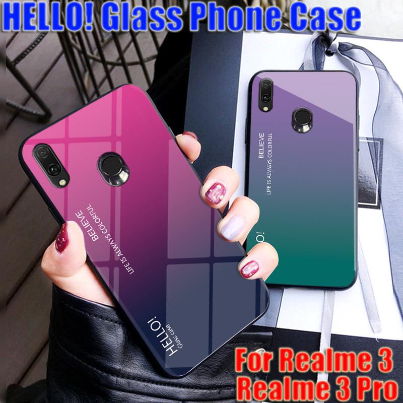 Ốp điện thoại có mặt kính chống trầy đa màu dành cho OPPO Realme 3 Pro