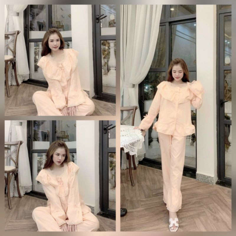 Đồ mặc nhà nữ🌷FREESHIP🌷Set đồ nữ tay dài quần dài cao cấp, thiết kế đậm chất tiểu thư bánh bèo yêu kiều chanh sả đây nha
