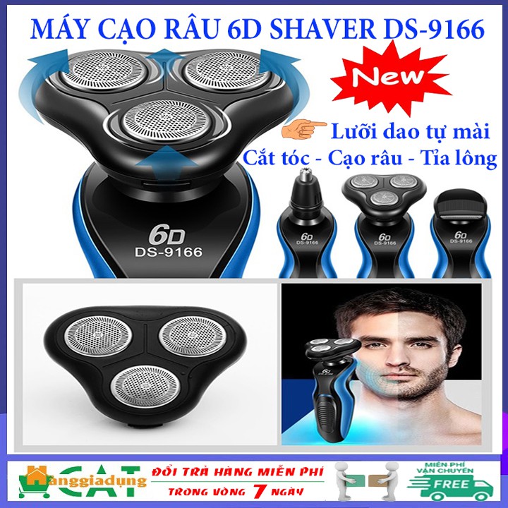 Máy cạo râu 3 đầu 6D Shaver DS-9166 có 3 lưỡi kép mài tự động