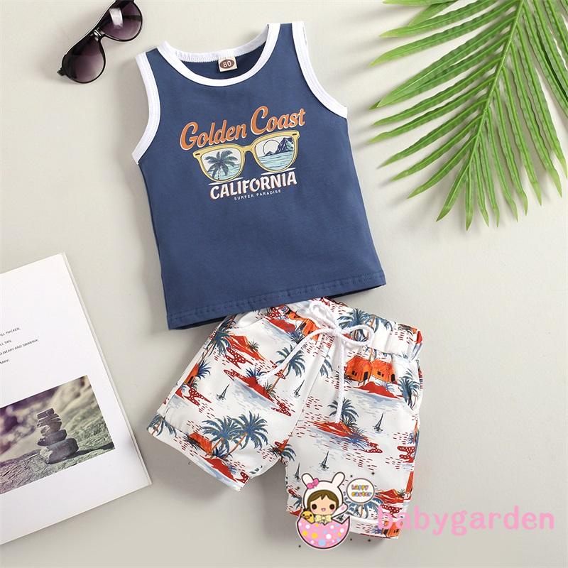 Bộ Áo Ba Lỗ In Chữ + Quần Short Đi Biển Cho Bé Trai 6 Tháng Đến 3 Tuổi