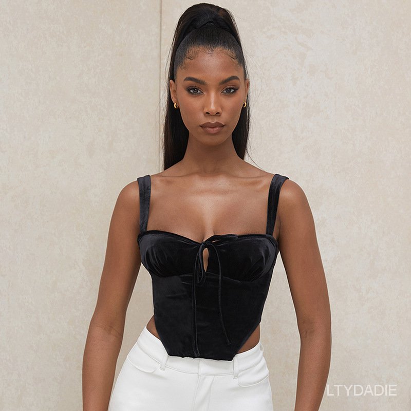 Women'S Sexy V Neck Suede Cropped Camisloes lbkE