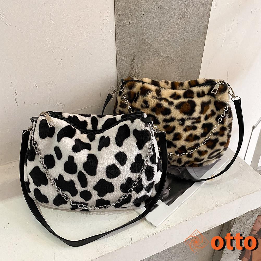 Portable Street Shoulder Chain Purse Women Cow Leopard Top-handle Bag Zipper Small Underarm Handbags