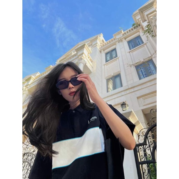 Áo polo levent trắng đen