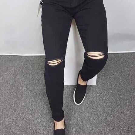 Quần Jean Nam Dài Màu Đen Rách Gối, Chất Jeans Co Giãn Giặt Không Phai Màu, Quần Bò Nam Cao Cấp  MuradFashion MS965