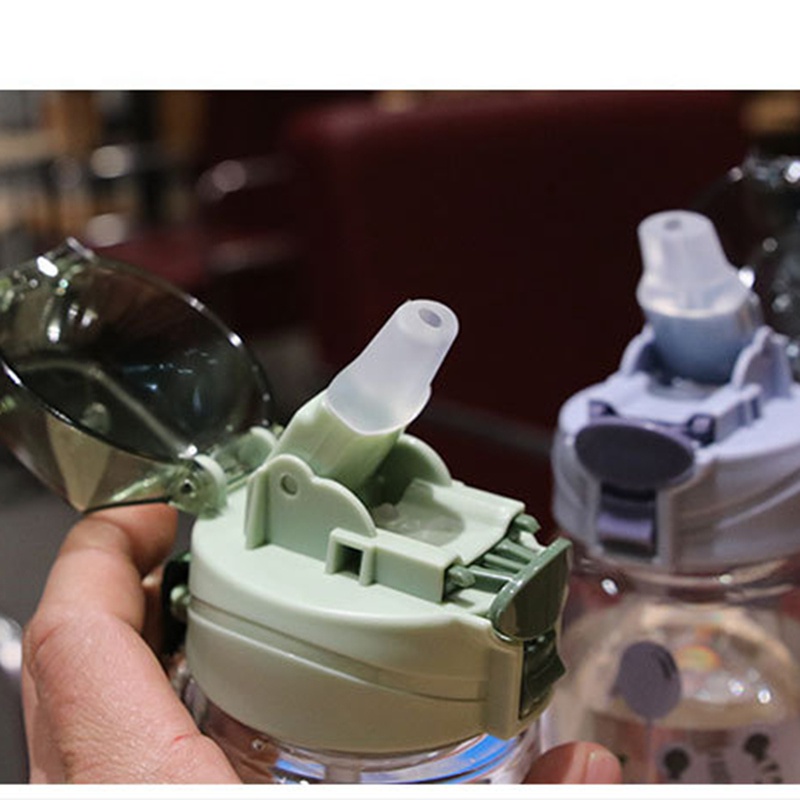 Bình Nước 550Ml Bằng Nhựa Chịu Nhiệt Chống Rơi Kèm Ống Hút Hình Mèo Hoạt Hình Dễ Thương Cho Bé