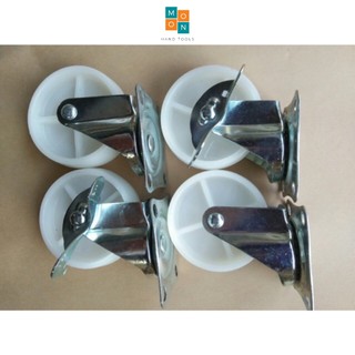 Bánh xe đẩy hàng, bộ 4 bánh xe nhựa trắng xoay 360°, bánh xe 4cm