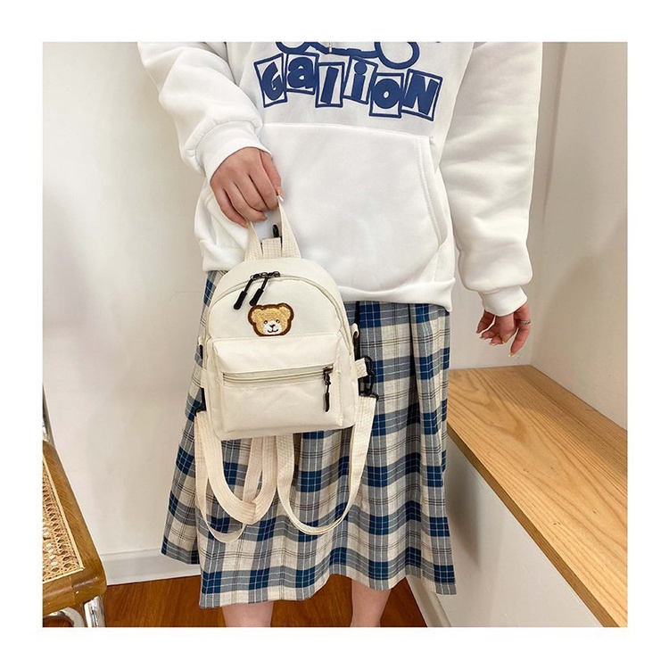 Ba Lô Vải Canvas Hình Gấu Hoạt Hình Đáng Yêu Cho Bé Đi Học/Du Lịch