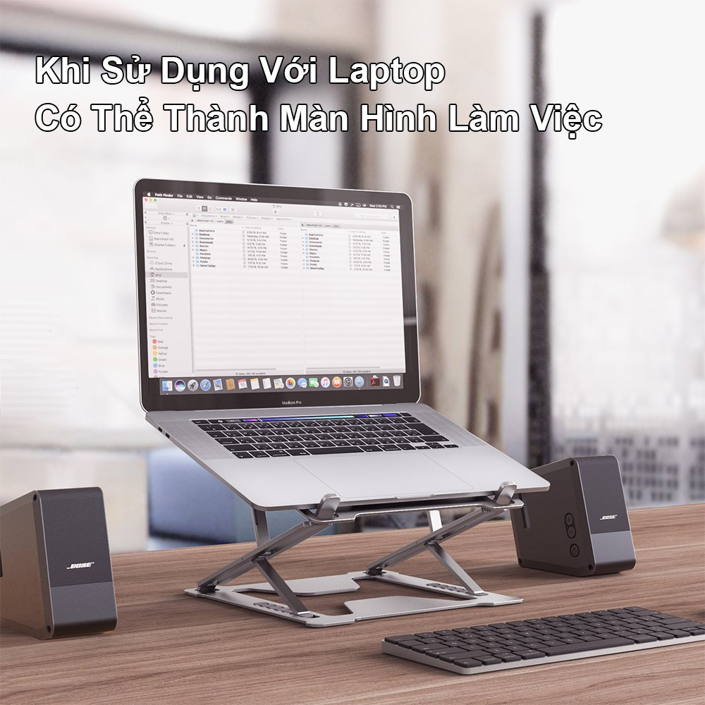 Giá Đỡ Laptop, Đế Nâng Macbook Boneruy Hợp Kim Nhôm 2 Tầng Điều Chỉnh Nhiều Góc Độ Cao Thấp Dễ Dàng, Tản Nhiệt Nhanh