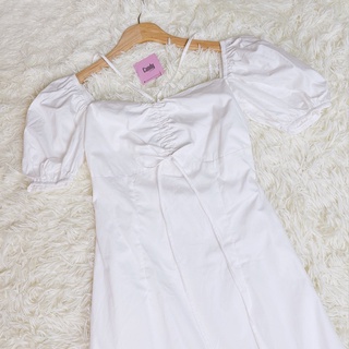 Đầm midi phối dây rút (S/M/L - Trắng/Đen)
