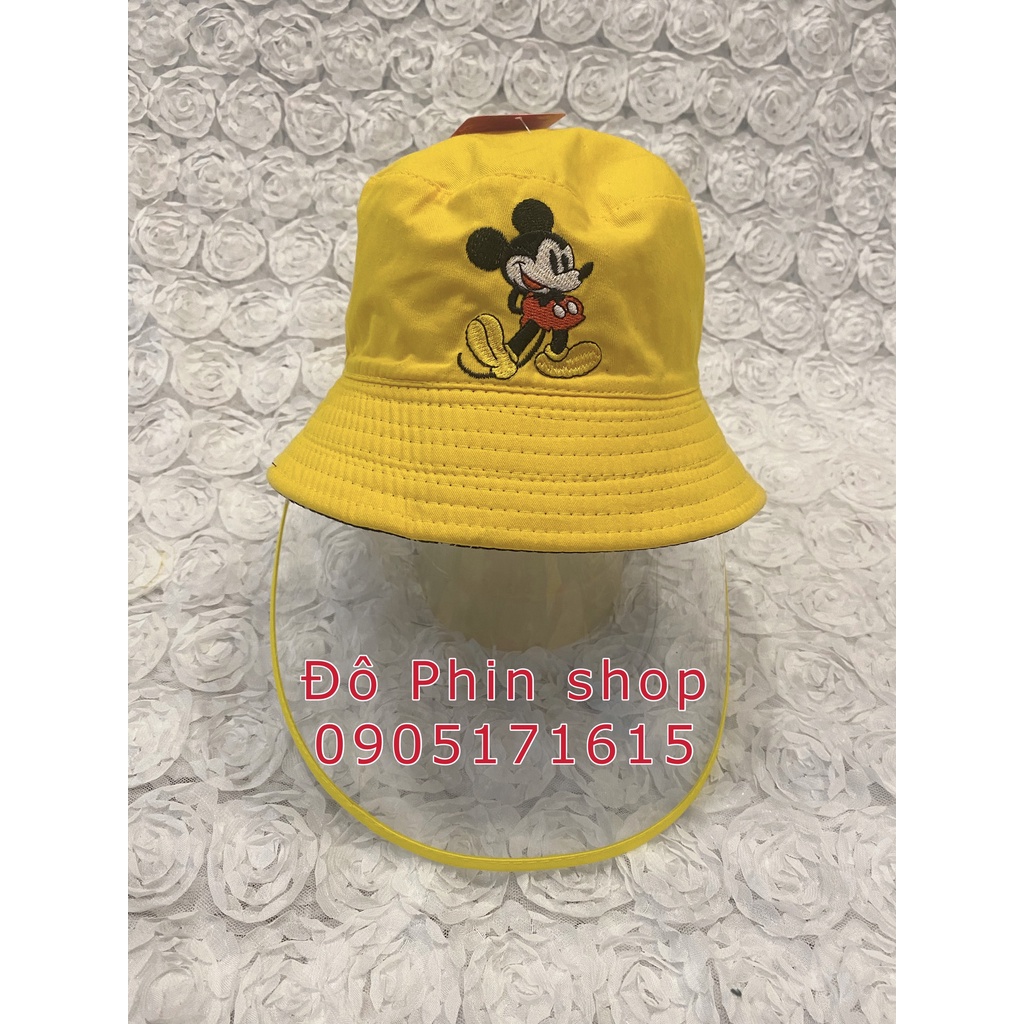 [Bé 5-12 tuổi] Mũ bucket nón vành mickey chống giọt bắn cho trẻ em, vòng đầu 54cm, tấm chắn có thể tháo rời