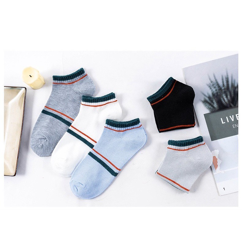 Combo 5 Đôi Tất thời trang Nam Nữ 03 kẻ ngang xanh Đỏ - Vớ Unisex nam nữ