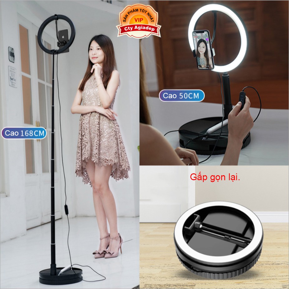 [Mã ELMS9 giảm 6% đơn 300K] Gậy livestream Gấp gọn Loại dài 168cm đèn LED 3 Chế độ màu quay video tiện dụng AGD-G1