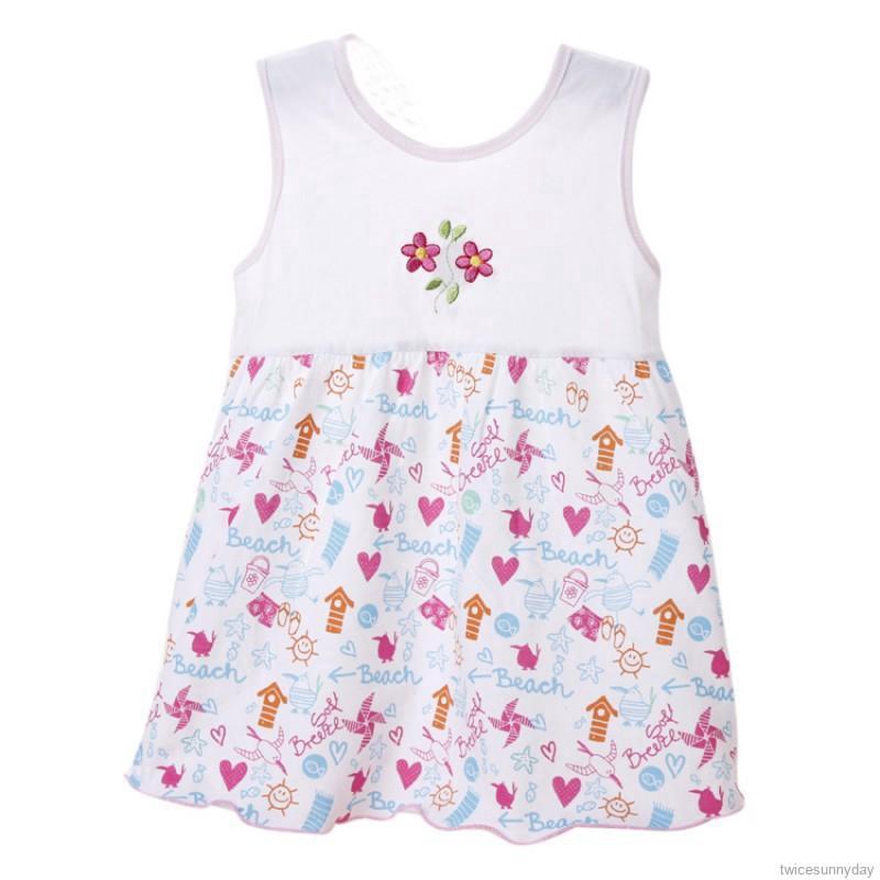 Đầm sát nách cổ tròn in họa tiết hoa xinh xắn đáng yêu dành cho bé gái