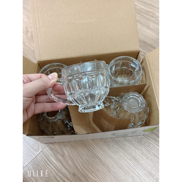 BỘ 6 CỐC - LY UỐNG NƯỚC THUỶ TINH CÓ TAY CẦM GREEN APPLE