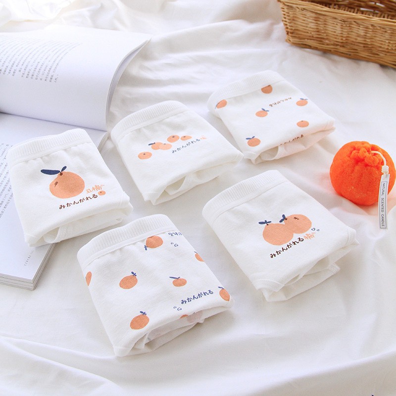 Quần Lót Nữ Cotton chống viêm mềm mại đáng yêu họa tiết cam đào Set 8032
