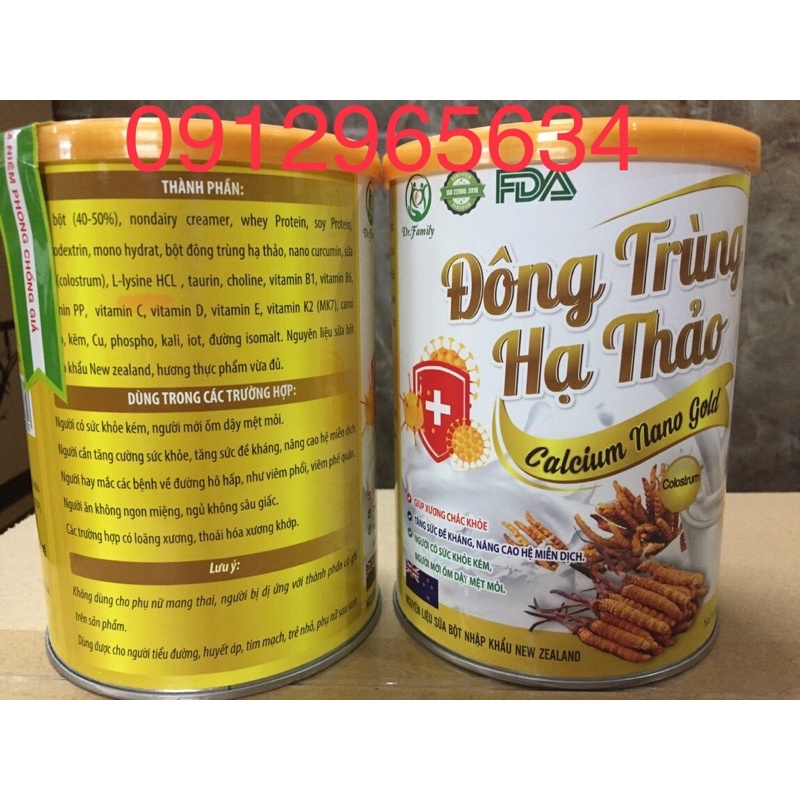 900g Sữa bột Đông trùng hạ thảo Calcium Nano Gold phục hồi bồi dưỡng sức khoẻ cho mọi người chính hãng