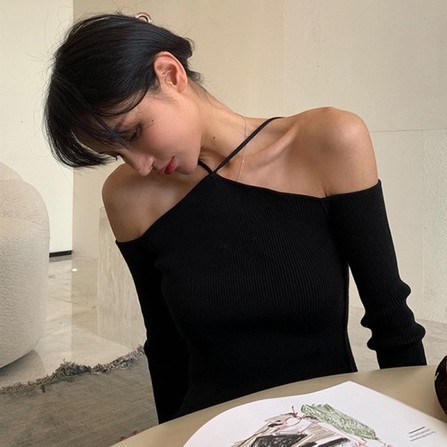 Áo dệt kim NZN  trễ vai dáng ngắn phong cách Hàn Quốc thời trang quyến rũ