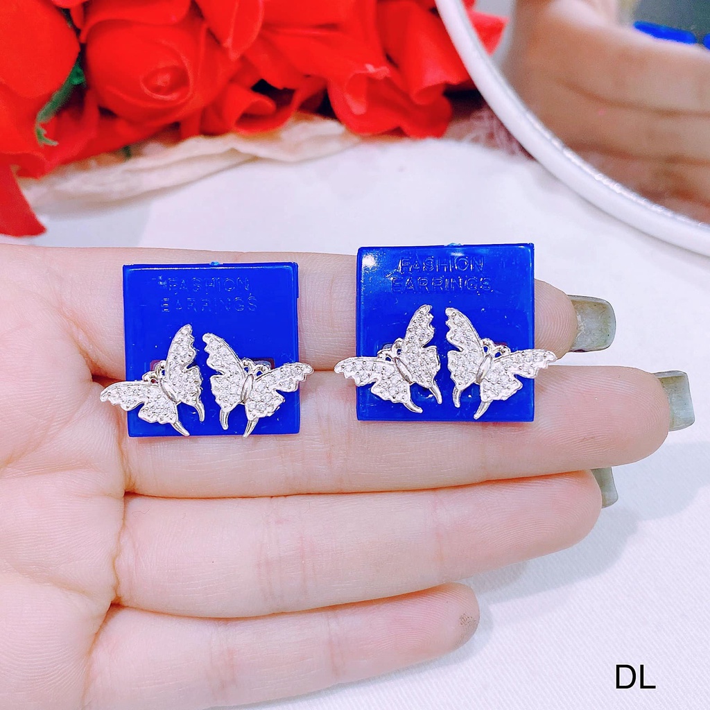 Khuyên tai cánh bướm hồ diệp cong 2 đầu, chuẩn bạc ý 925 ACJ50110 , Anchi jewelry