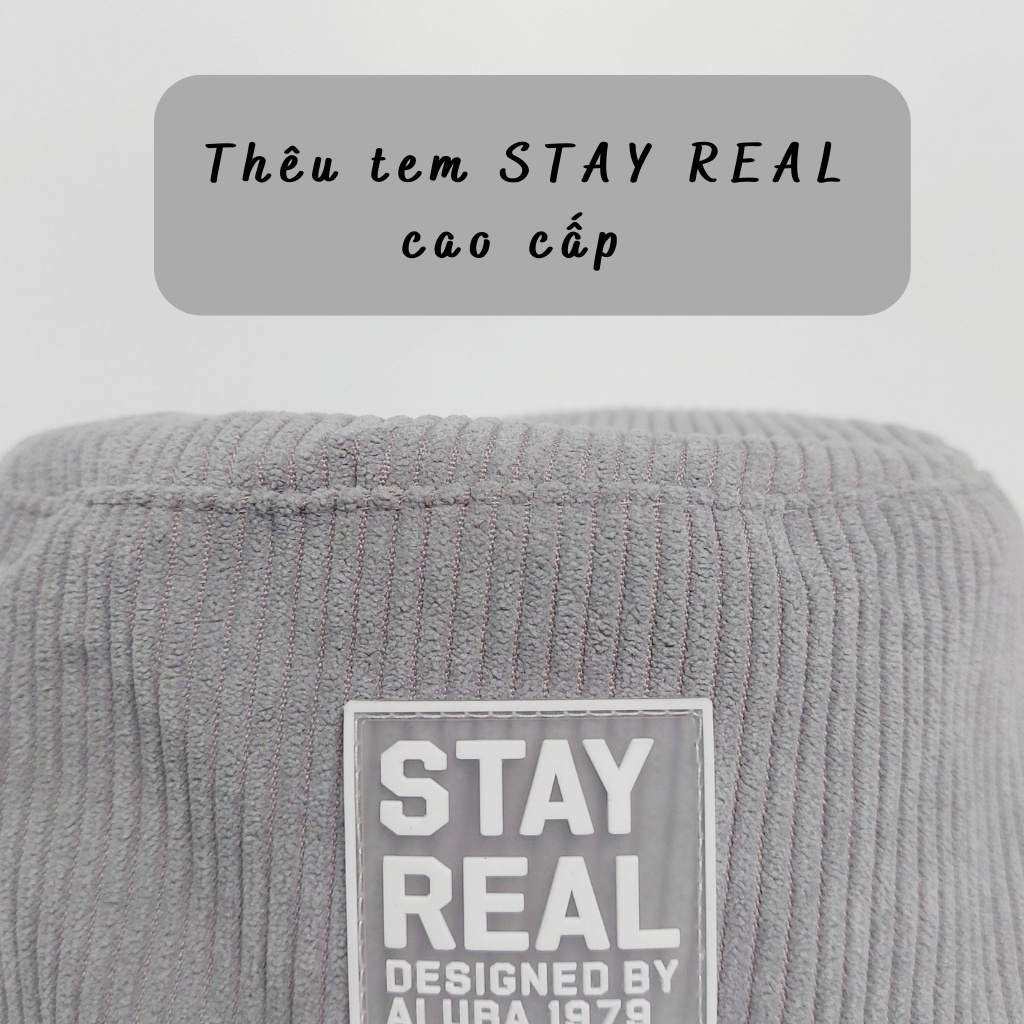 Mũ tai bèo vành cụp BUCKET  ❤️ Nón tai bèo thêu tem STAY REAL chất nhung tăm cao cấp form unisex nam nữ 205