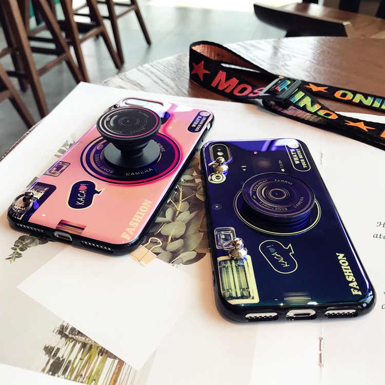 Ốp điện thoại in máy ảnh cổ điển + giá đỡ + dây đeo cho Samsung Galaxy A42 A32 4g 5g A12 A02S S21 Plus Note 20 Ultra