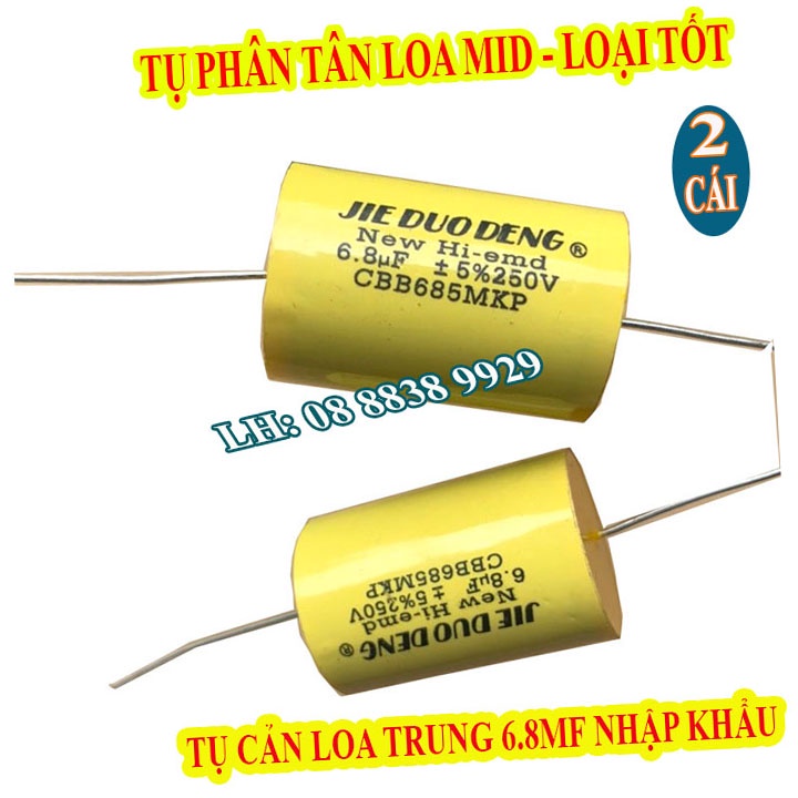 2 TỤ CHỐNG CHÁY LOA TRUNG 6.8MF VÀNG - TỤ CẢN LOA MID -TỤ LẮP LOA LỜI CAO CẤP - GIÁ 2 CHIẾC