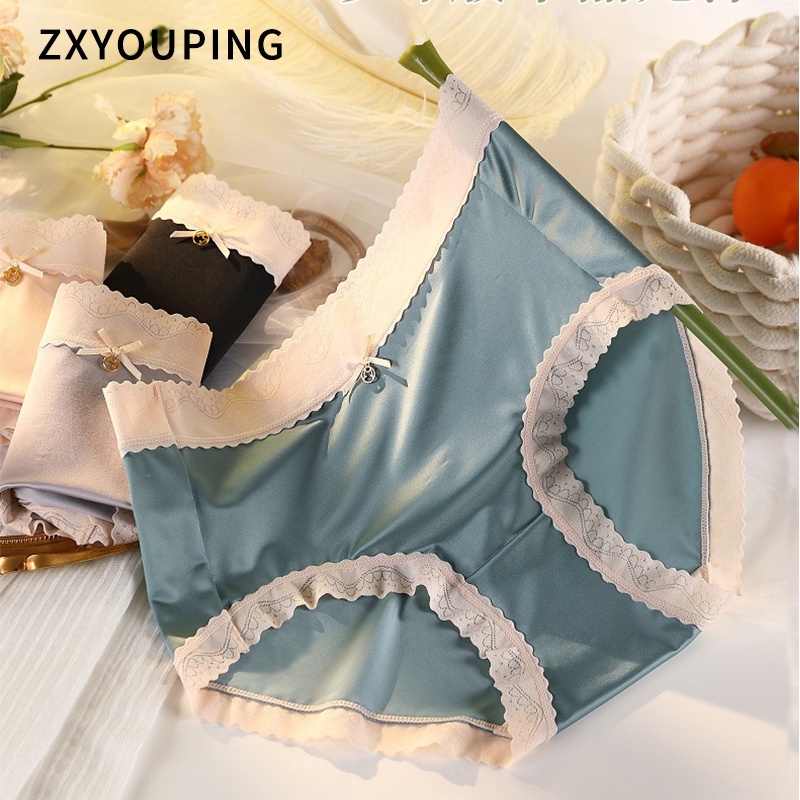 Quần lót ZXYOUPING vải lụa satin không đường may lưng cao vừa cho nữ size XL-XXXL