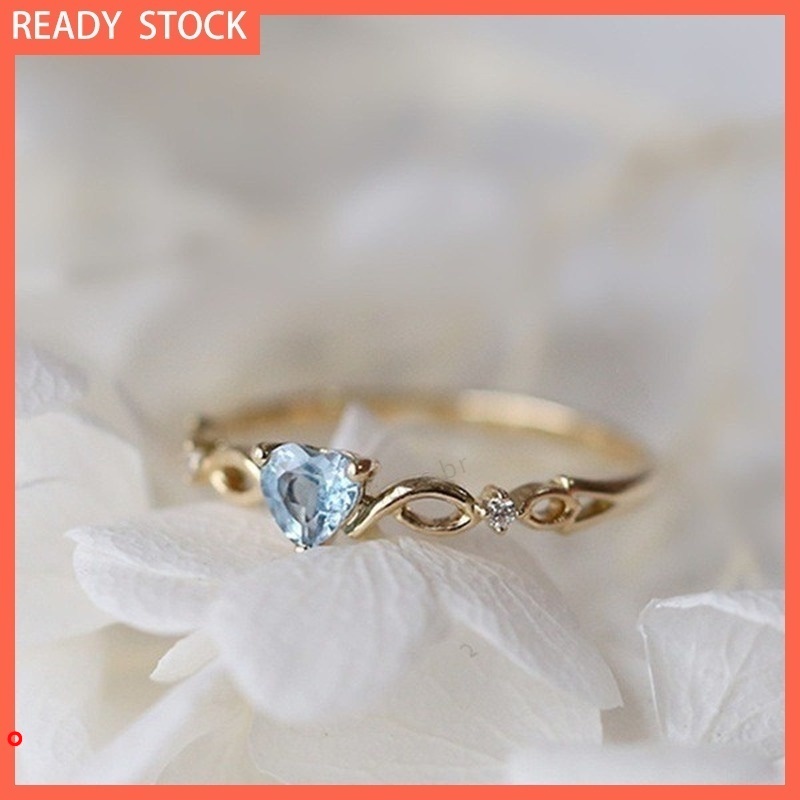 Nhẫn đính hôn hở phối hình trái tim đính đá zircon tùy chọn màu sắc dành cho nữ