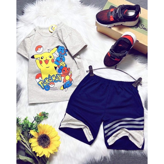 Bộ tay ngắn quần ngố bé trai thun cotton 4 chiều mềm mát