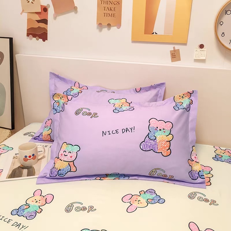 Set Chăn Ga Gấu Sắc Màu Nền Tím Cotton Poly Siêu Đáng Yêu Mềm Mát (Shinbedding_store)