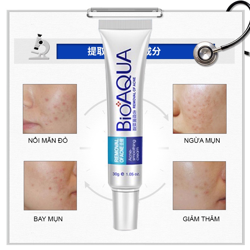 Kem giảm mụn,BIOAQUA, ngừa rạn da,sẹo, thâm,mụn lưng,mau lành vết thương, nam, nữ, tuổi dậy thì 30g hàng chính hãng.
