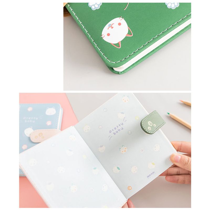 Sổ Ghi Chú Bìa Da PU Họa Tiết Mèo Dễ Thương Dành Cho Học Sinh