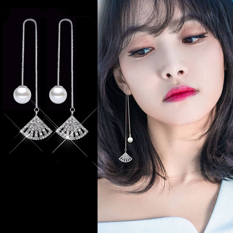 Hoa tai 2 đầu hình quạt bạc Ý S925 HT98