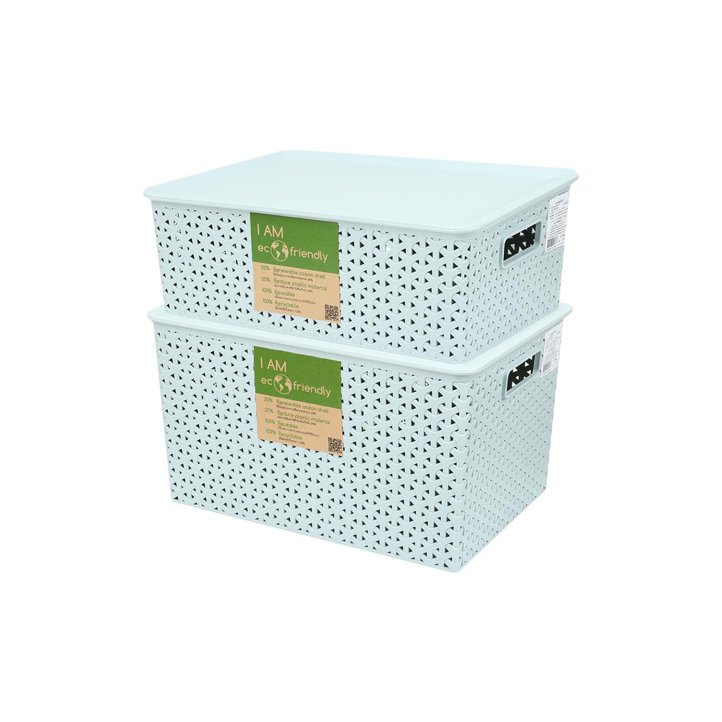 HomeBase PLIM Giỏ đựng đồ nhựa có nắp Size L Thái Lan W38xD27xH22.8 Cm Xanh lá