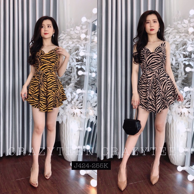 Jumsuit đầm cổ đổ thiết kế CRAZYTEEN J424 có quần trong