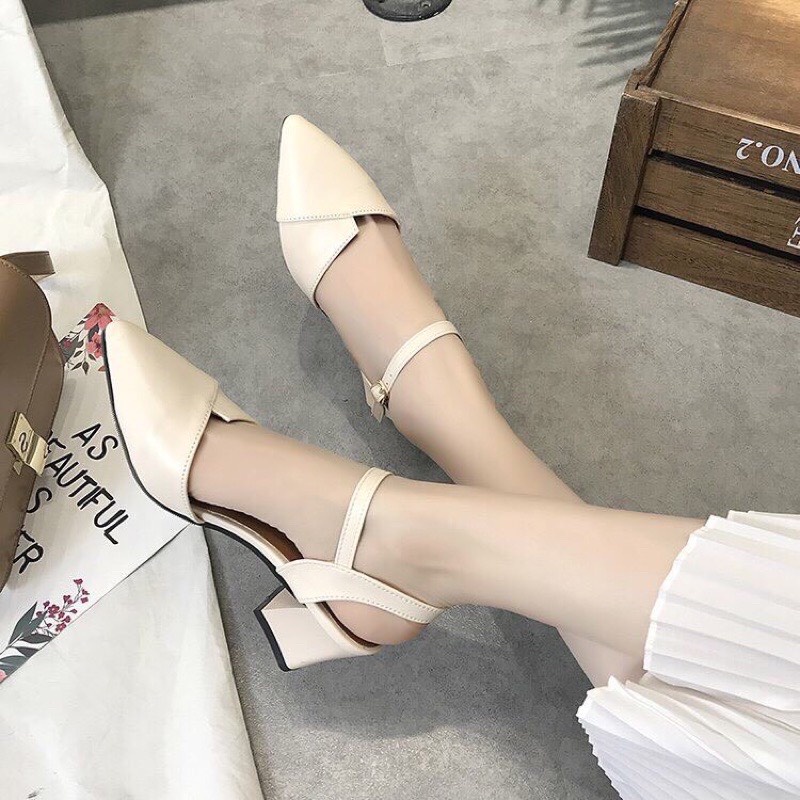 Giày Cao Gót Quai Hậu Nữ Thiết Kế Mũi Xếp Phong Cách Hàn Quốc Size 35 - 39