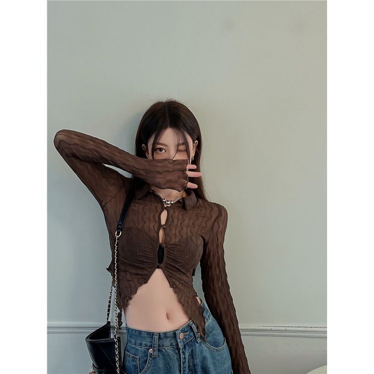 Porozi  Áo croptop  tay dài màu sắc đơn giản thời trang dành cho nữ