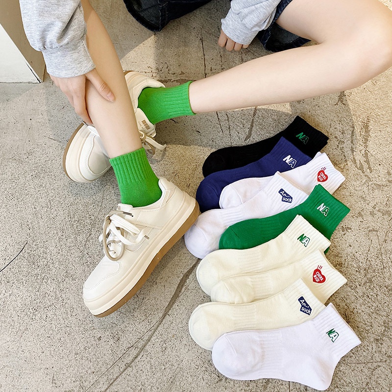 Vớ Cotton Cổ Vừa Thêu Họa Tiết Phong Cách Nhật Bản Thời Trang Mùa Hè Cho Nữ