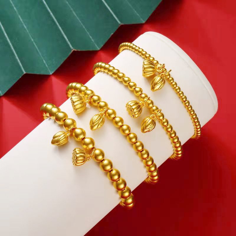 Lắc tay nữ kiểu bi mạ 24k hình đài sen và hoa sen LB02