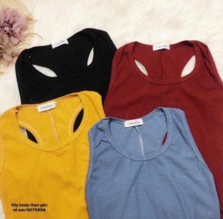 Váy body thun gân xẻ sau (ND)