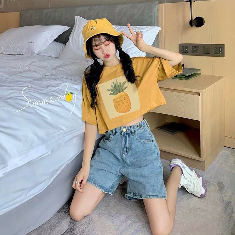 Áo Thun Croptop Form Rộng In Hình Trái Dứa Kiểu Hàn Quốc TTT0024