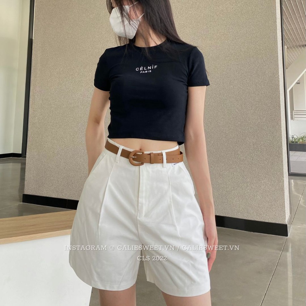 Quần đùi kaki nữ Caliesweet quần short cạp cao kèm thắt lưng da