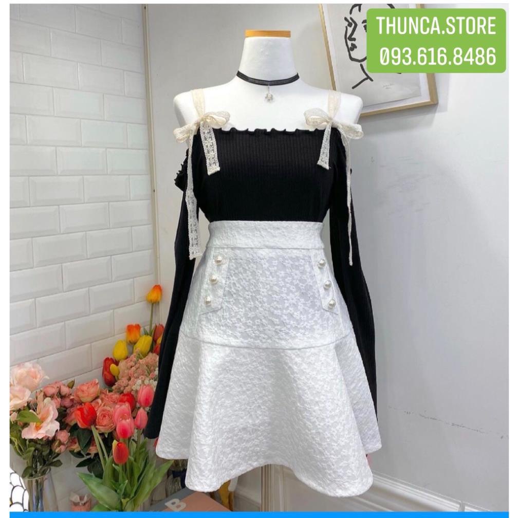 [hot] Áo trễ vai tay dài Phối Ren Hoa Phong Cách Hàn Quốc, áo bẹt vai tay dài cột nơ vai dây ren . | BigBuy360 - bigbuy360.vn