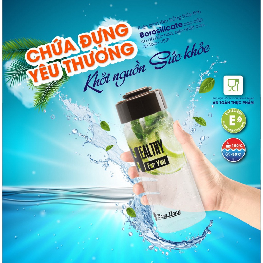 Bình nước thủy tinh cầm tay tiện dụng rạng đông dung tích 0.45L - RD-045G1