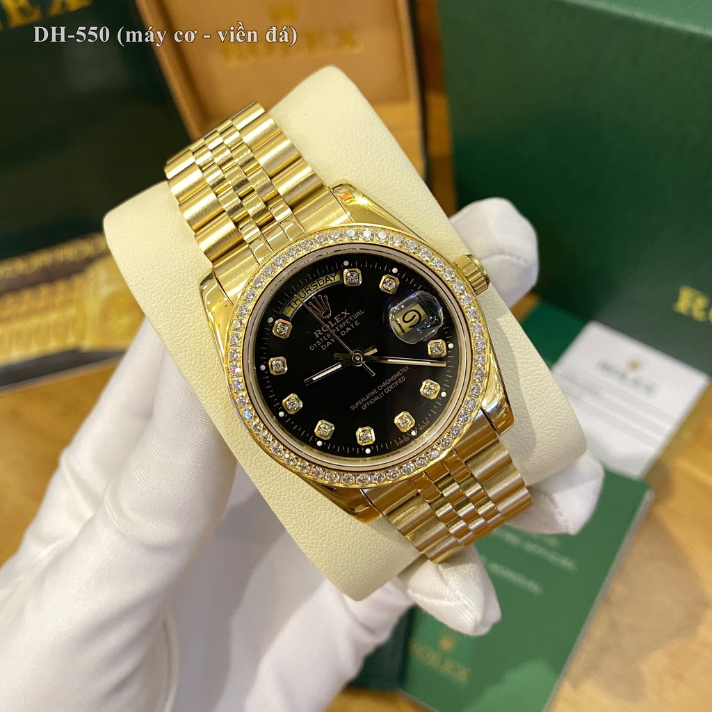 Đồng hồ nam Rolex mặt tròn đính đá sang trọng máy cơ chống nước cao cấp DH550 - Shop306