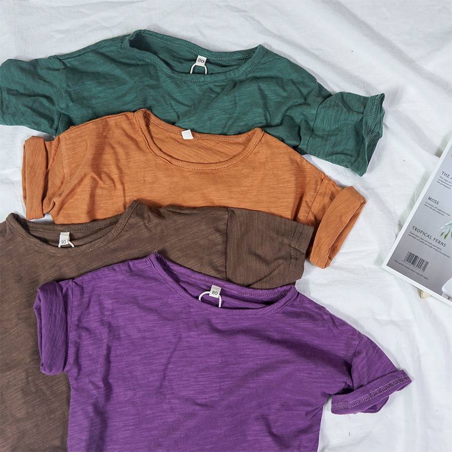 Áo phông unisex cho bé trai gái Ongvove -chất liệu cotton, form rộng dáng basic cổ tròn 1070