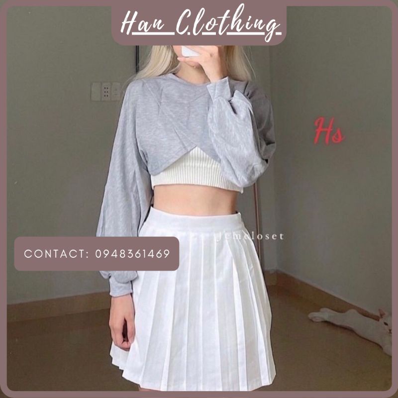 Set áo croptop dài tay kèm áo trong siêu xinh