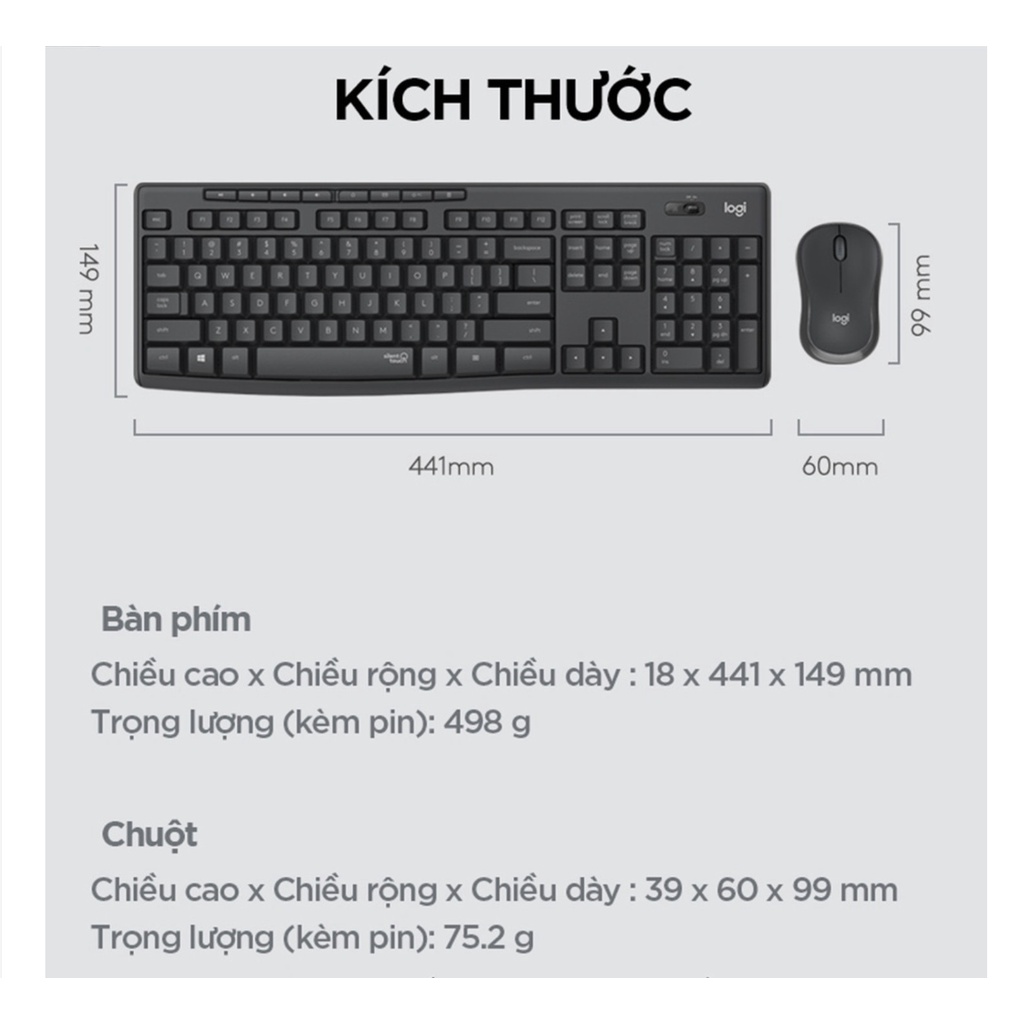 Bộ chuột phím không dây Logitech MK295 Silent