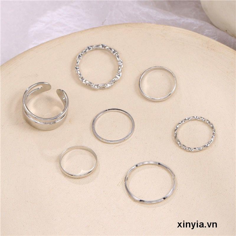 Set 7 Nhẫn Bạc Đeo Khớp Ngón Tay Phong Cách Vintage Cho Nữ nhẫn kim tiền nhẫn nữ